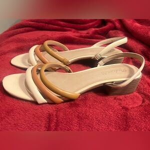 Madewell Addie slingback leather Low Block Heel Sandals - White/Tan/Camel 8.5